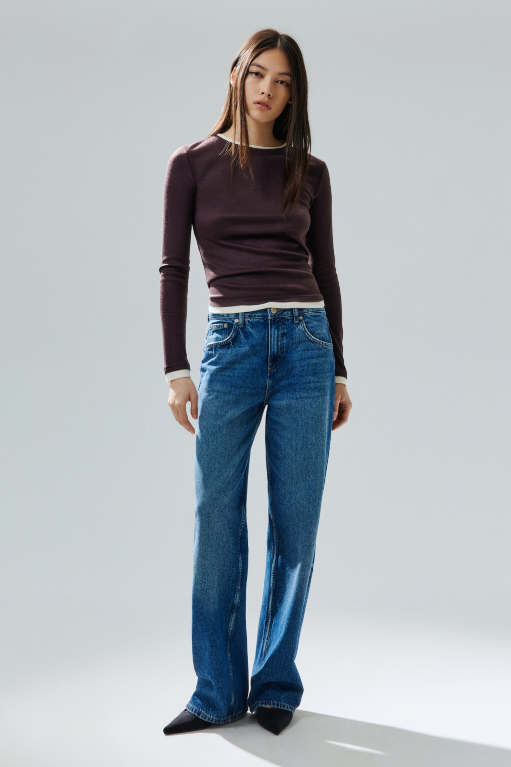 Лонгслив с имитацией второго слоя - цвет коричневый - 5